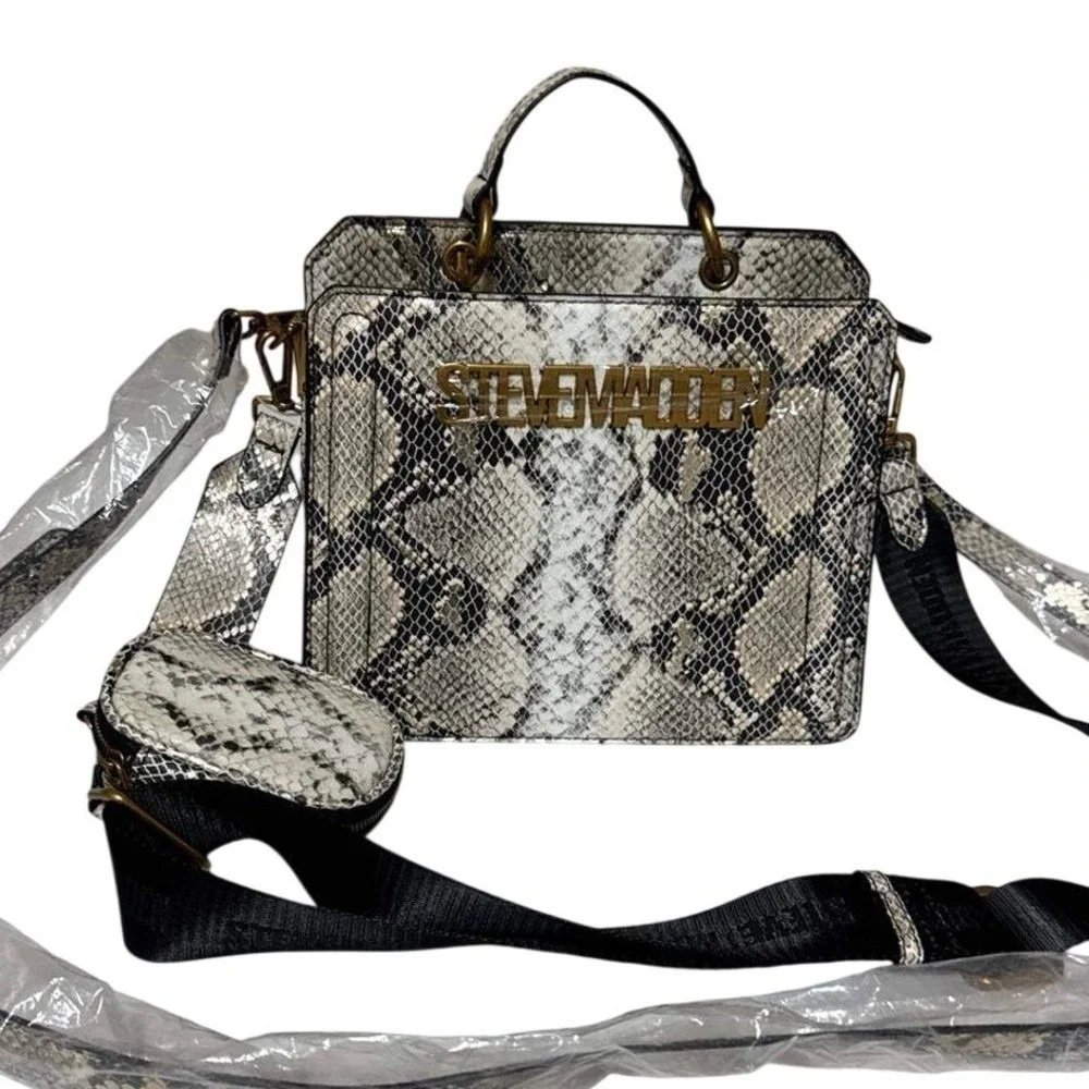 Steve Madden Snakeskin Crossbody Bag with Coin Purse Gray Black Gold Hardware
